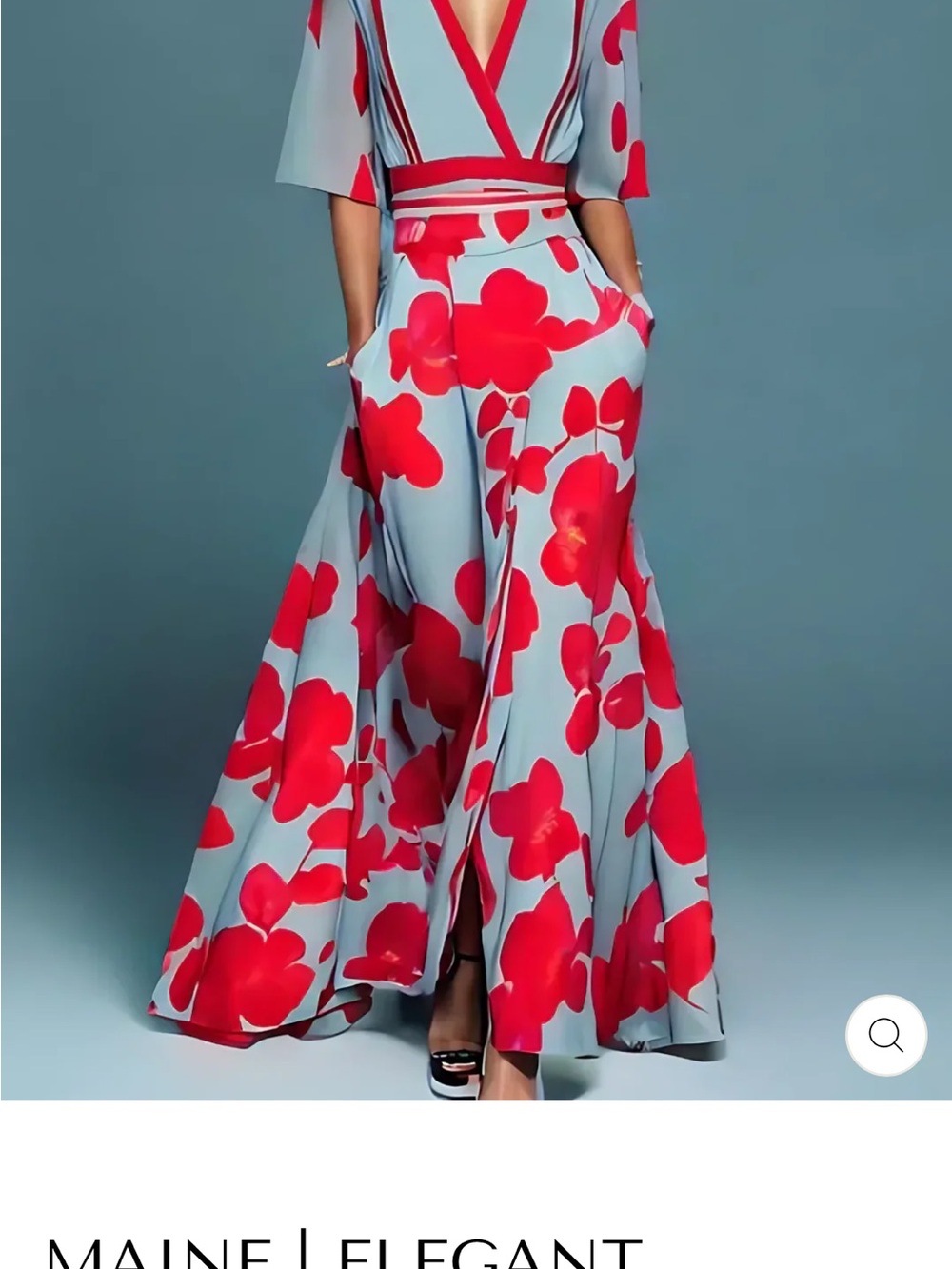 Elegant Red Floral Maxi Skirt in Sky Blue
